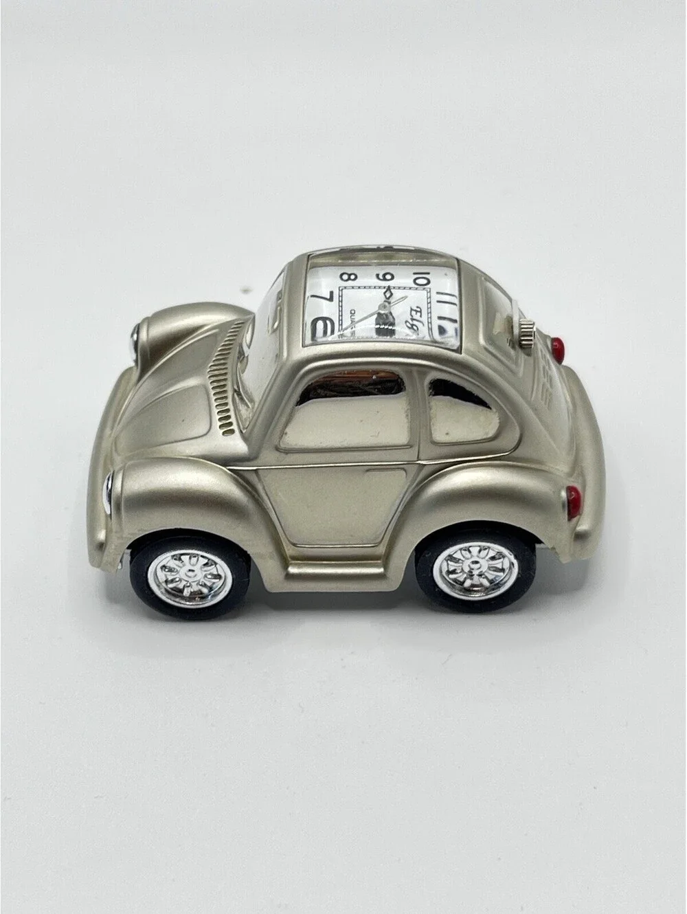 Elgin Clock mini Beetle Volkswagon Quartz Silver Tone working 3105.2